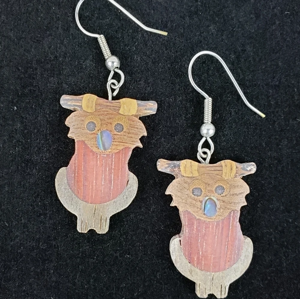 Koala Bear Mixed Wooden Pieced Opal Nose Earrings